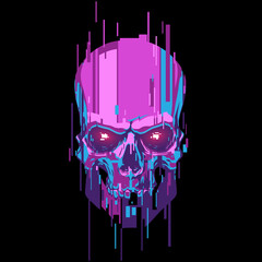 Neon color cyber skull illustration