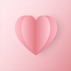 Wall Mural - Paper cut in shape of pink heart placed on pink gradient background. vector illustration.