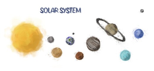 Wall Mural - Planets of the solar system drawn in watercolor style.