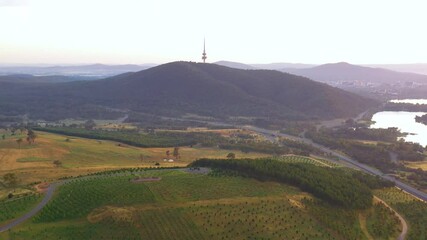 Wall Mural - Aerial view of the national arboretum in Canberra, the Capital City of Australia in the early morning 