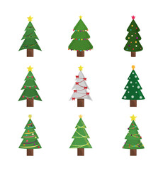 Sticker - merry christmas trees ornament and decoration icons set