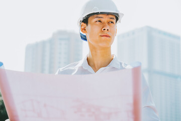 Asian construction engineers are doing experimental tests at the site