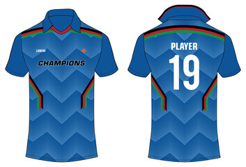 Cricket Sports t-shirt jersey design concept vector, sports jersey concept with front and back view. Afghanistan Cricket Jersey design concept for soccer, Badminton, Football and volleyball