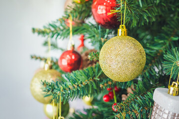 Close up of balls on christmas tree.