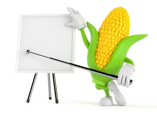 Wall Mural - Corn character with blank whiteboard