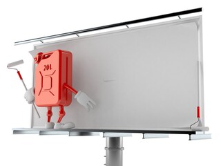 Poster - Petrol canister character with blank billboard