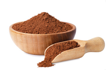 Wall Mural - cacao powder in wooden bowl