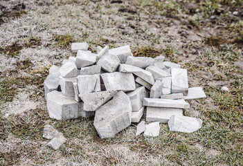 Sticker - High angle view of a pile of stone blocks lying on the ground