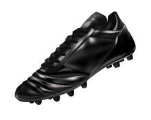3d Black Leather Soccer Boot/cleat Isolated On A Black Background, Vector Illustration