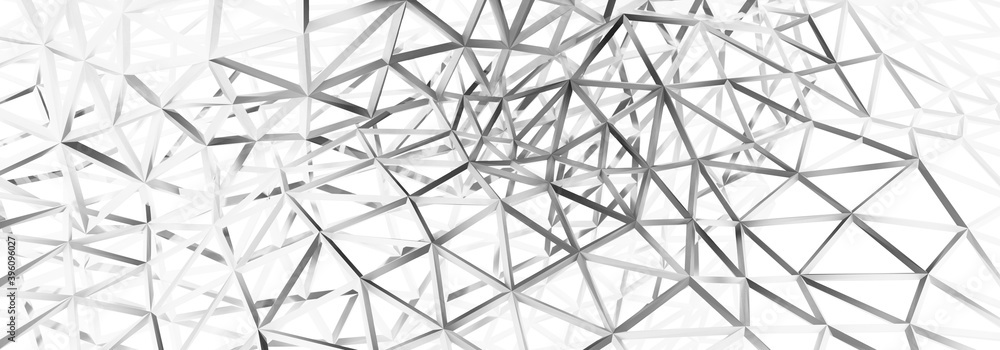3d illustration of abstract triangular background with geometrical wire frame suitable for web banner or canvas, with empty space for text. white background