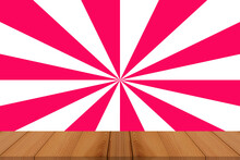 Red Sun Rays And Wood Floor For Product Display, Illustration Red Sunburst Background