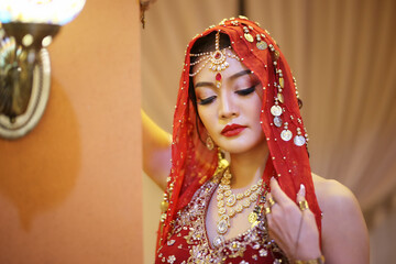 beautiful women sari costume portrait.