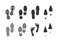 Sole Print, Great Design For Any Purposes. Flat Design Vector. Black Outline Icon. Silhouette Icon. Black Background. Footprint Sign.
