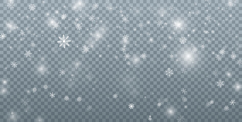 Wall Mural - snowfall background. christmas snow. falling snowflakes on transparent background. xmas holiday deco