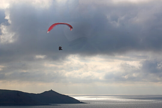 Paragliding above Whitsand Bay, Cornwall