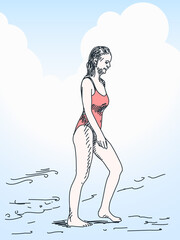 Sticker - swiming woman