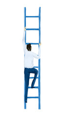 Businessman climbing up the ladder of success.
