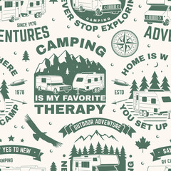 Wall Mural - set of outdoor adventure seamless pattern, background. vector. seamless camping pattern with rv moto
