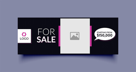Wall Mural - sale facebook cover page timeline web ad banner template with photo place modern layout black backgr