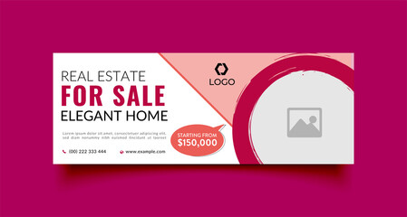 Wall Mural - Real estate sale facebook cover page timeline web ad banner template with photo place modern layout background design
