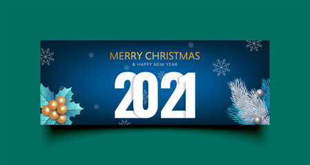 Wall Mural - merry christmas and new year 2021 facebook cover page timeline web ad banner template modern layout 