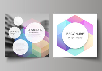 Wall Mural - vector layout of two square format covers design templates with abstract shapes and colors for broch