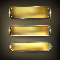 Wall Mural - golden iron web set button on black background