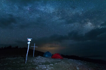 Wall Mural - night photos in the ukrainian carpathian mountains with a bright starry sky and the milky way