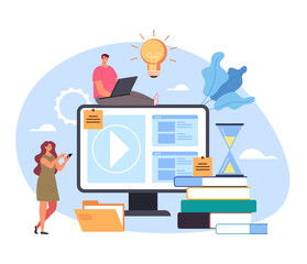 Wall Mural - Online web internet digital home education tutorial training concept vector flat cartoon graphic design illustration