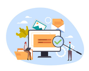 Wall Mural - content management website login and password optimization concept. vector flat cartoon graphic desi