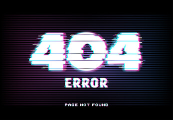 Aufkleber - 404 error, page not found in glitch effect style with vector distorted horizontal glitched lines and neon glowing typography on dark background. Website under maintenance, lost internet connection