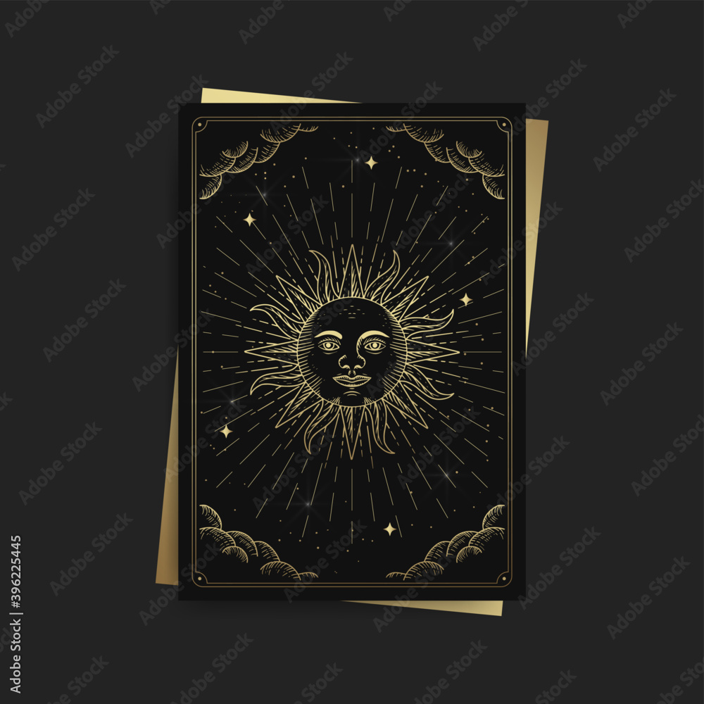Sun or symbol of strength. Magic occult tarot cards, Esoteric boho spiritual tarot reader, Magic card astrology, drawing spiritual posters. - obrazy, fototapety, plakaty 