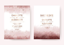 Elegant Acrylic Wedding Invitation Cards With Marsala Brush Stroke And Gold Stars Confetti.