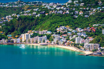 Wellington's inner city Oriental Bay beach and Mount Victoria viewed on a perfect summer's day from Tinakori Hill. 