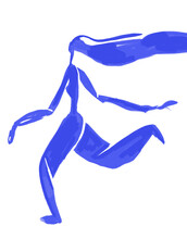 Blue Woman Silhouette Running, Shape And Abstract Body Henri Matisse Style. Expressionism And Fauvism Art. Hand Paint In Blue Fine Art Print,
