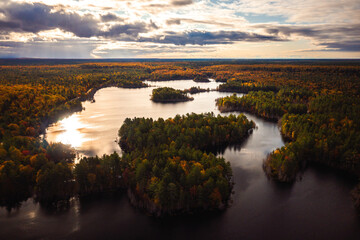 Wall Mural - beautiful aerial photograph of kingston lake in upper michigan with beautiful sunny sky and clouds o
