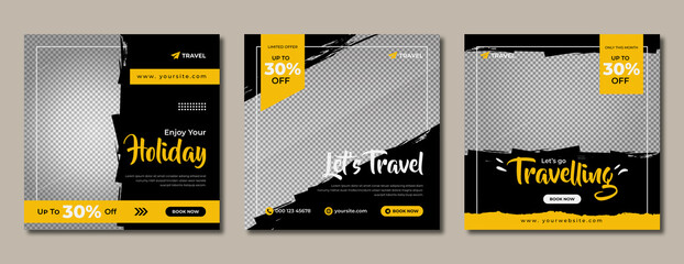 travelling sale social media post template design. set of web banner, flyer or poster for travel age