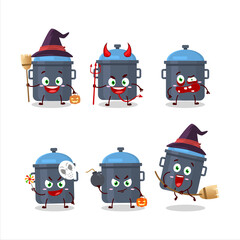 Sticker - Halloween expression emoticons with cartoon character of blue kitchen pan