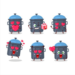 Sticker - Blue kitchen pan cartoon character with love cute emoticon