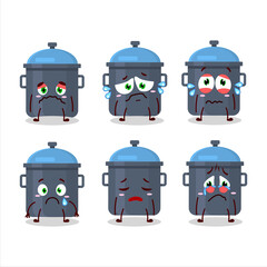 Wall Mural - Blue kitchen pan cartoon character with sad expression