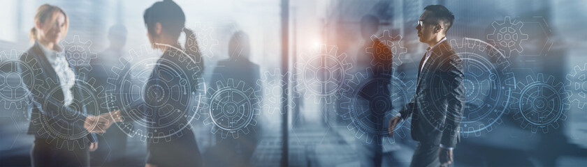 Wall Mural - Business Solutions for Success and Strategy. Gear Mixed Media concept.