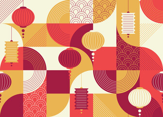 seamless geometrical flat and ornamental design pattern with chinese lanterns, china new year backgr