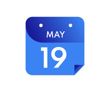 May 19 Date On A Single Day Calendar In Flat Style, 19 May Calendar Icon