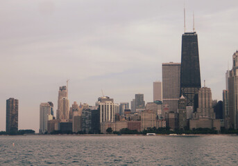 Wall Mural - Chicago view downtown from water of Michigan lake