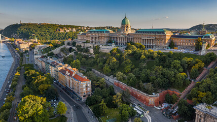 Wall Mural - Budapest, Hungary - Aerial view of the beautiful Buda Castle Royal Palace with Hungarian Citadel at background on a sunny summer afternoon