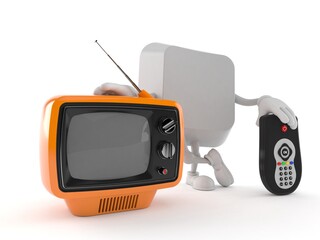 Poster - Computer key character with tv set and remote