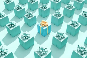 Wall Mural - Gift box Set with green gift box on redgreen color background. 3D Render. minimal christmas new year concept.