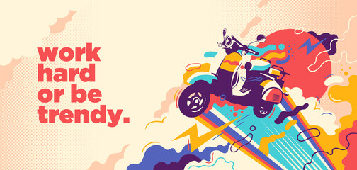 Wall Mural - Abstract lifestyle graffiti design with retro moped and slogan. Vector illustration.