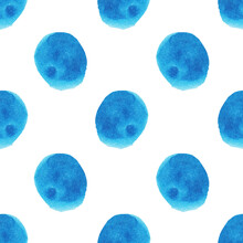 Watercolor Background With Large Blue Ovals. Seamless Pattern, Elements Are Isolated On A White Background. Idea For Fabric, Wallpaper, Packaging.