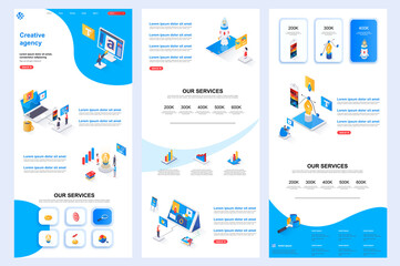creative agency isometric landing page. idea generation, design and creativity corporate website des